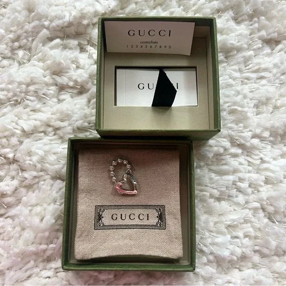 Gucci Silver Heart Beaded Toggle Ring - Picture 12 of 15